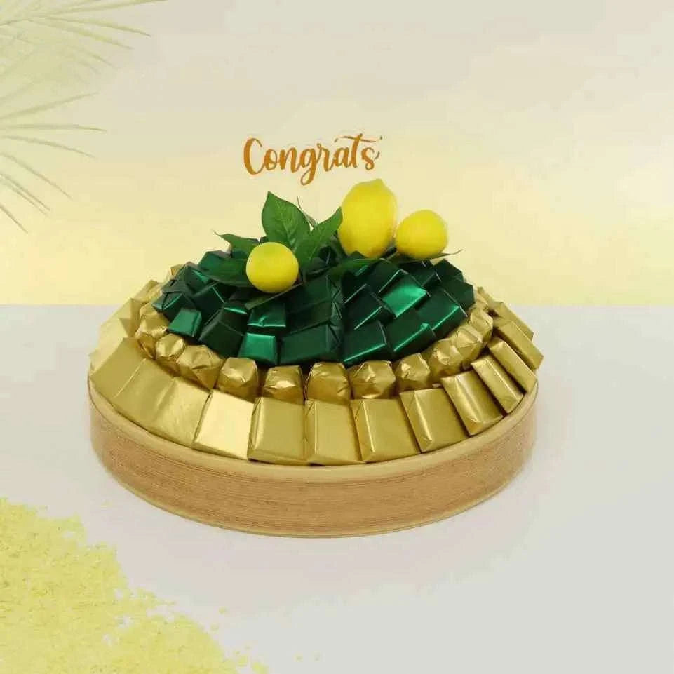 صينية جلدية دائرية فاخرة بنكهة شوكولاتة الليمون الزهرية flowerna